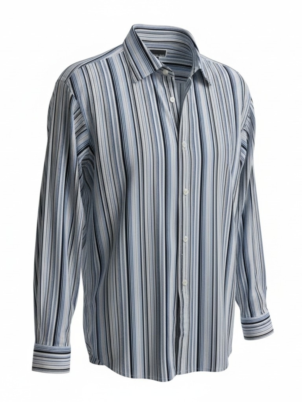 Michael Kors Dress Shirt Mens Large L Blue White Multi Stripe Long Sleeve Fitted